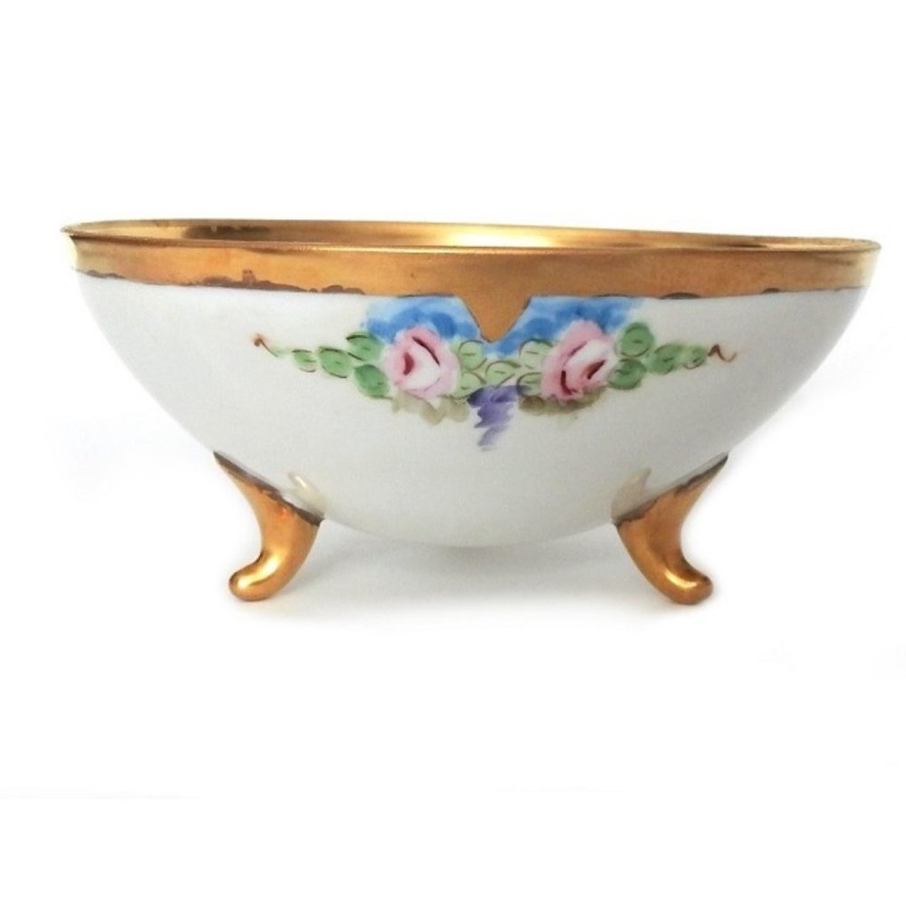 Antique Hand Painted Lusterware Footed Bowl